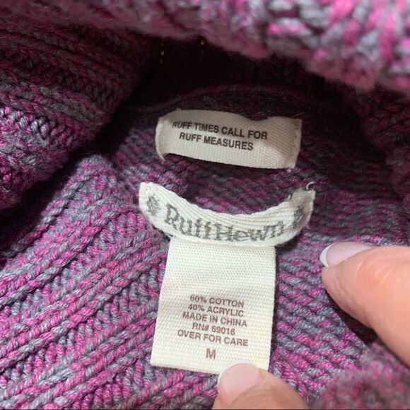 Ruff Hewn Long Sleeve Turtleneck Pink & Gray Cotton Knit Sweater size Medium - Picture 7 of 7